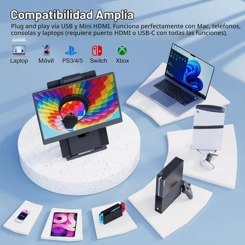 Vista 7 de Extensor de pantalla para computadora portátil, monitor desmontable Negro Dual 15.6