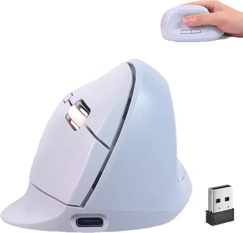 Vista 10 de Ratón inalámbrico Bluetooth, ergonómico, vertical, recargable, silencioso, portátil, inalámbrico, modo dual, de alta precisión, con receptor USB