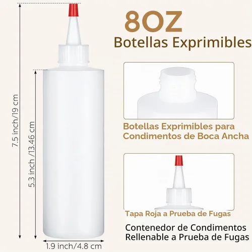 Vista 2 de Jinei - Paquete de 60 botellas de plástico exprimibles de 8 onzas, color rojo