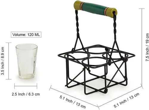 Vista 5 de ExclusiveLane "The Railway Nostalgia" - Vasos de té con soporte de hierro (juego de 4, 4.1 fl oz), vasos Chai de corte con soporte, estilo indio