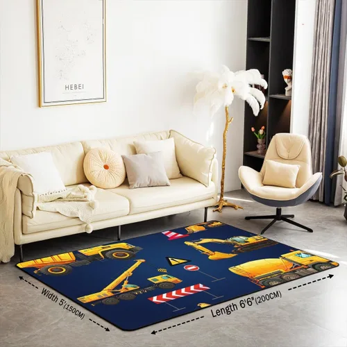 Vista 2 de Alfombra de excavadora de dibujos animados de 3 x 5 pulgadas, color amarillo, alfombra antideslizante para niños, niños, adolescentes, equipo al