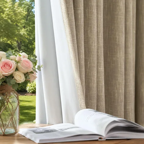 Vista 9 de Jinchan Cortinas de aspecto yute de 63 pulgadas de largo, cortinas texturizadas para sala de estar, cortinas filtradoras de luz de estilo rústico