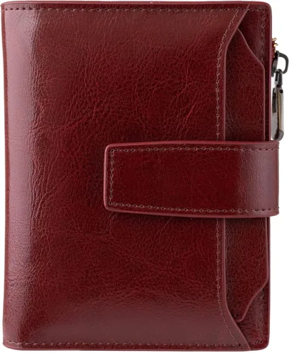 Vista 8 de Bveyzi - Billetera pequeña de cuero para mujer con bloqueo RFID, de dos pliegues con cremallera, con ranuras para tarjetas de crédito y ventana