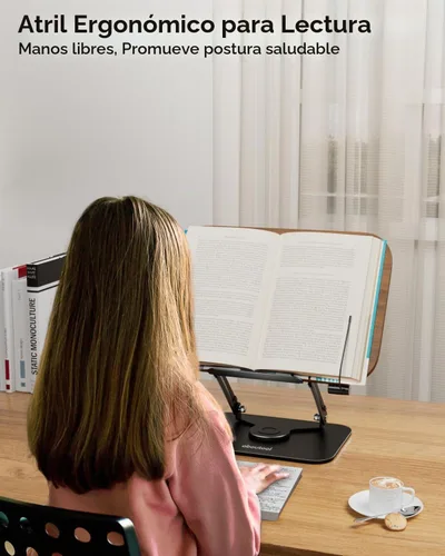 Vista 3 de aboutool - Soporte ajustable para libros con base giratoria de 360° y clips de página, soporte plegable para libros de cocina, soporte para libros