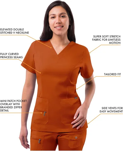 Vista 3 de Adar Pro Flawless Plus - Conjunto de uniforme médico para mujer, parte superior con cuello en V y pantalones deportivos