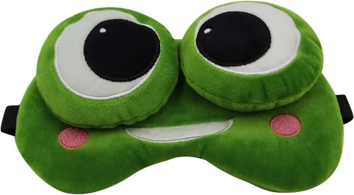 Vista 9 de Divertida máscara de sueño de rana verde, máscara de felpa suave ajustable con los ojos vendados para hombres, mujeres, niños, viajes, siesta