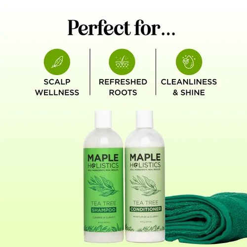 Vista 3 de Juego de champú y acondicionador de árbol de té, champú y acondicionador clarificante sin sulfato para el cuidado del cabello graso y el cuero