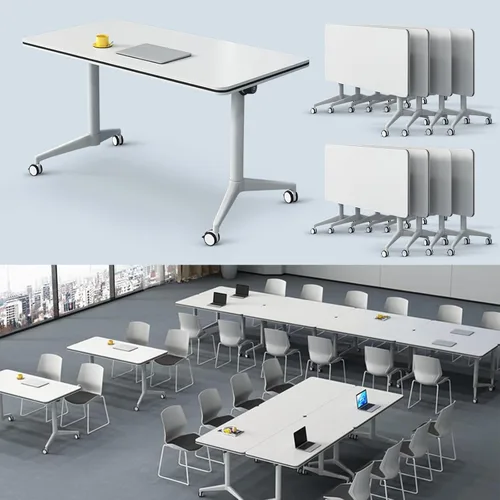 Vista 23 de Mesa de conferencias plegable, mesas de sala de conferencias con ruedas, mesa rectangular grande y plegable para reuniones de 6 a 12 personas, mesa