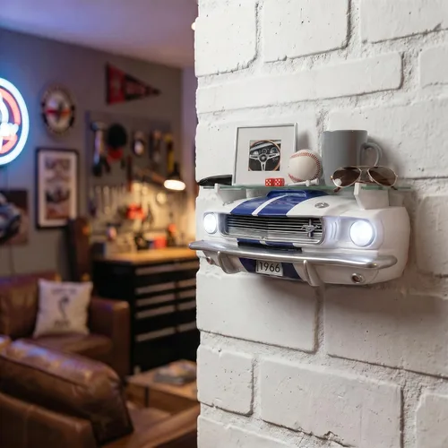 Vista 2 de Sunbelt Gifts Carroll Shelby GT350 1966 - Estante flotante de pared, faros LED, decoración de garaje automotriz, entusiastas de los automóviles