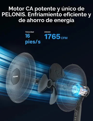 Vista 5 de PELONIS Ventilador de pedestal oscilante ajustable de 16" con control Negro