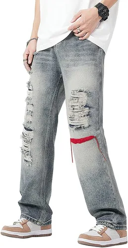 Vista 3 de PARVENZA Pantalones de mezclilla clásicos para hombre, pantalones rectos