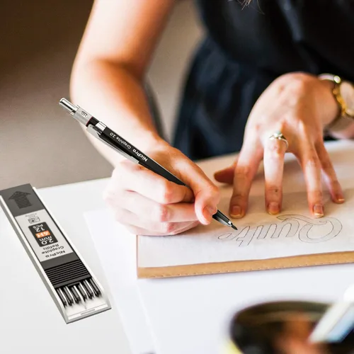 Vista 7 de Nicpro - Juego de lápices mecánicos de 2.0 mm, portaminas metálico para artistas con marcador de metal, lápices de carpintero con 60 recambios