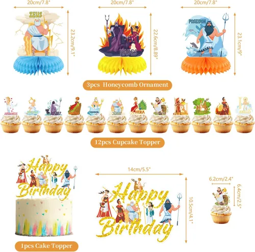 Vista 2 de Decoraciones de fiesta de mitología griega, suministros de fiesta de cumpleaños de mitología griega incluyen pancartas de feliz cumpleaños, adornos
