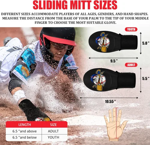 Vista 2 de Sliding Mitt, Baseball Youth Sliding Glove Hand Guard for Baserunning, Neoprene with Aluminum Reinforcement and Padded Palm, for Baseball and