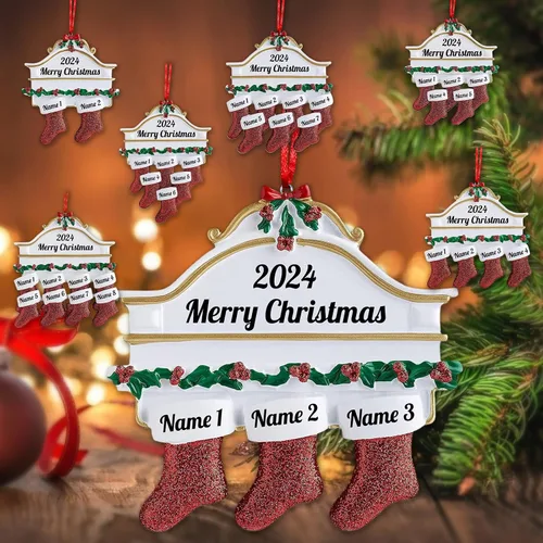 Vista 18 de Amlion Adornos personalizados de cerámica para calcetines de Navidad, familia de 2 a 8, nombres personalizados, estilo tradicional, ocasión