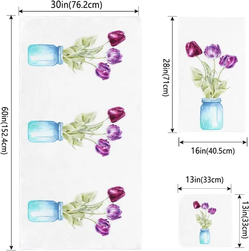 Vista 4 de Tulip Flower Bath Towels for Bathroom Set - Luxury Towels Gifts for Women,Quick Dry Beach Kitchen Hand Hair Face Yoga Workout Gym Towel and Dish