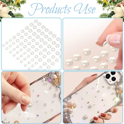 Vista 3 de 5600 calcomanías de perlas, calcomanías autoadhesivas de perlas de color beige, perlas de parte trasera plana, gemas de perlas de imitación