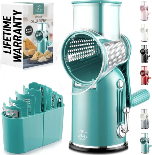 Vista 10 de Zulay Kitchen Rallador Rotativo de Queso de 5 Cuchillas Rallador de Queso - Rallador de Queso Manual de Manivela con Succión Reforzada y 5 Tambores