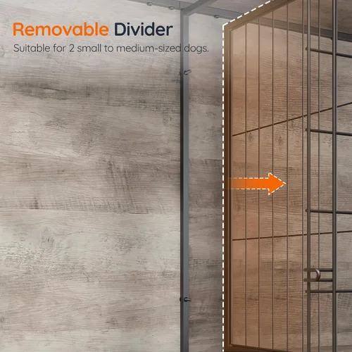 Vista 5 de HOOBRO Mueble de jaula para perros para 2 perros, mueble grande de 63 pulgadas para jaulas dobles con divisor, soporte de madera para interiores