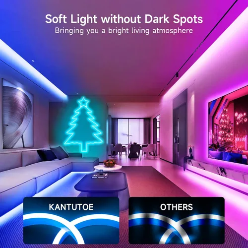 Vista 2 de KANTUTOE Tira de luces LED de neón, tira de luz LED RGB de 13.1 pies, aplicación de sincronización de música de 24 V/control remoto, tira de luces