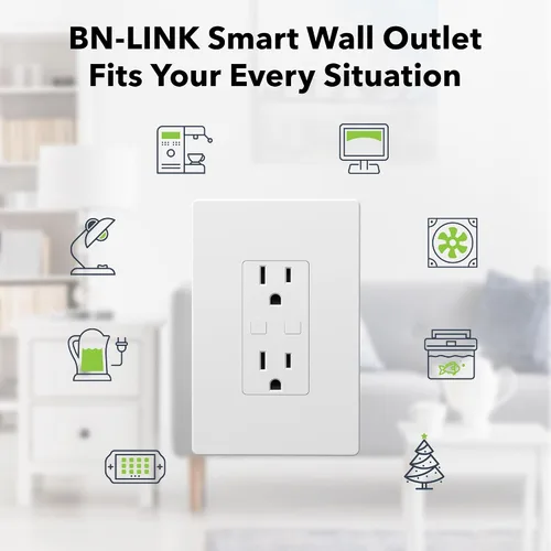 Vista 7 de Interruptor inteligente de toma de corriente WiFi en pared, 2 tomas individuales, funciona con función de temporizador compatible con Alexa y Google