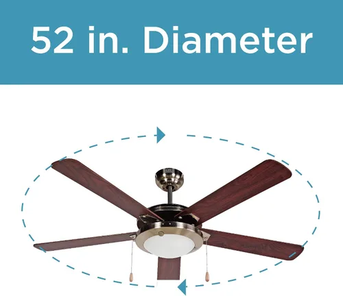 Vista 5 de BLACK+DECKER Ventilador de techo de 52 pulgadas con kit de luz y cadena de tracción, 5 aspas, vidrio esmerilado blanco