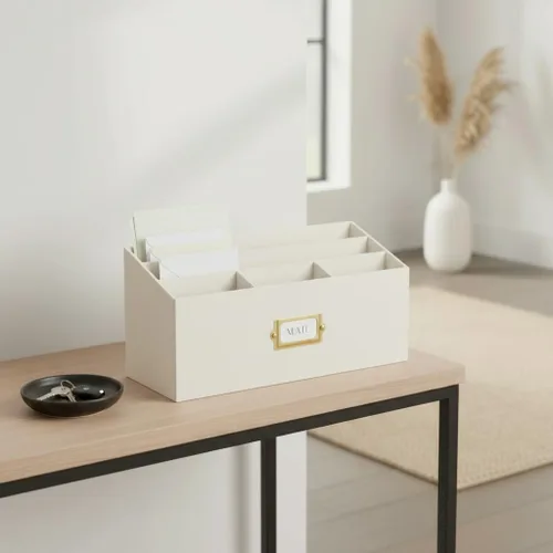 Vista 7 de KIBAGA Elegante organizador de correo de lino para tu encimera: organiza fácilmente bolígrafos, correo y más en espaciosos compartimentos