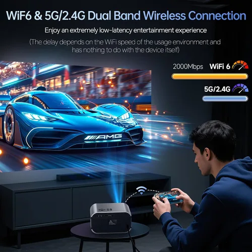 Vista 6 de Mini proyector con WiFi y Bluetooth, soporte 4K, proyector inteligente portátil al aire libre nativo 1080P, pantalla espejo compatible