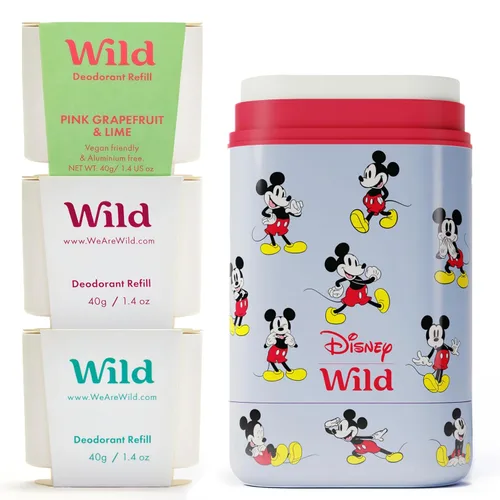 Vista 10 de Wild - Kit de inicio recargable de desodorante con estuche de agua y recarga perfumada de pomelo rosa y lima 1.4oz - Sin aluminio - Protección