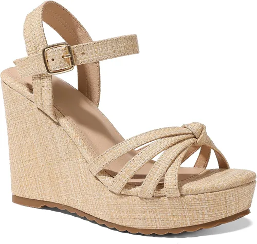 Vista 14 de mikarka Sandalias de tacón de cuña para mujer: alpargatas con plataforma de Tacón de cuña de 3.94"/Nubuck negro