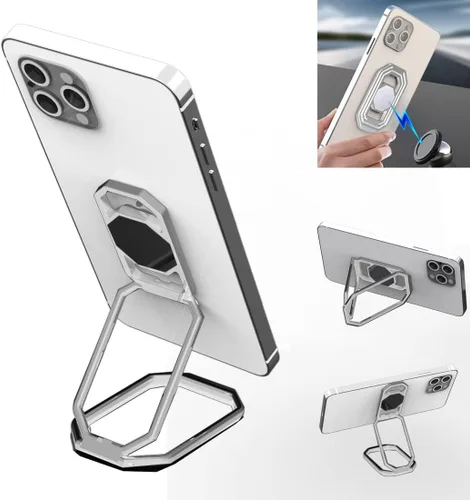 Vista 9 de Soporte de anillo para teléfono con patas plegables, soporte de dedo para celular, rotación de 360°, anillo de metal compatible con soporte Negro