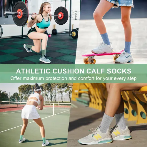 Vista 7 de cuangya Calcetines deportivos de compresión acolchados para mujer, 5 pares