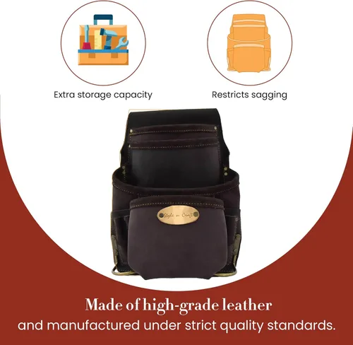 Vista 5 de Style n Craft Bolsa de herramientas y uñas de carpintero de 10 bolsillos, bolsa de herramientas de cuero resistente, perfecta y duradera, bolsa