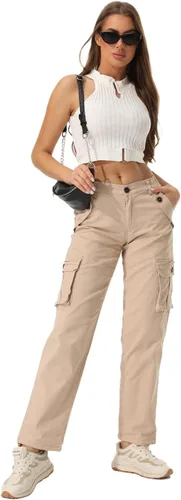 Vista 5 de Pantalones cargo de trabajo para mujer, de algodón, con 8 bolsillos, informal, estilo de combate militar