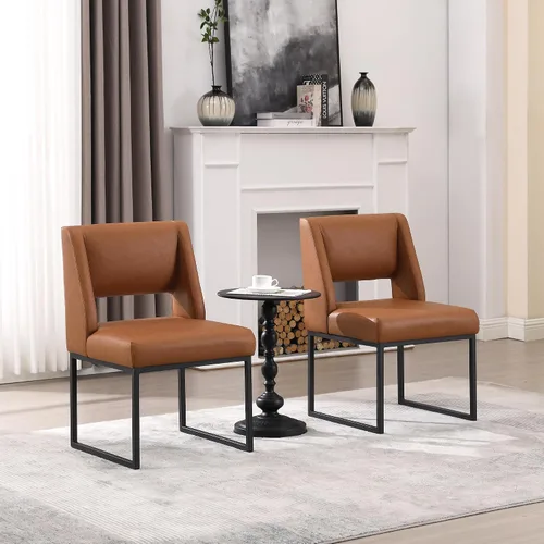 Vista 7 de Zesthouse Juego de 6 sillas de comedor modernas de piel sintética, cómodas sillas de cocina marrones con patas de metal inoxidable, sillas laterales