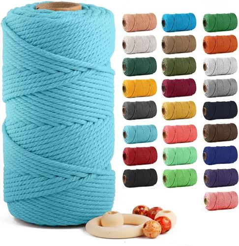 Vista 62 de ZUEXT Cordón de algodón para macramé de 4 mm x 500 m, ZUEXT Cordones trenzados naturales hechos a mano en verde manzana de 4 hebras, cuerda de lana