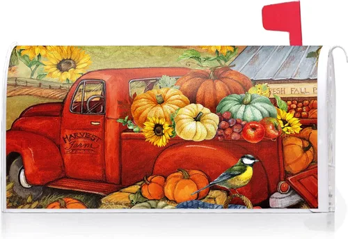 Vista 8 de Texupday Cubierta para buzón patriótico de American Red Truck Daisy Floral Memorial Day con tira magnética para buzón del 4 de julio