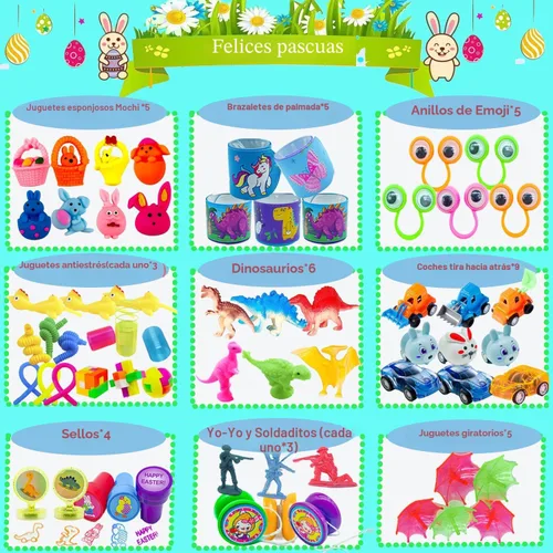 Vista 3 de 100 huevos de Pascua rellenos con juguetes novedosos, colores brillantes para cestas de Pascua, recuerdos de fiesta de Pascua y caza