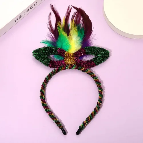 Vista 17 de YAHPERN Diademas de Mardi Gras para mujer, máscara de flor de lis, diadema de plumas de carnaval, accesorios para el cabello, regalos