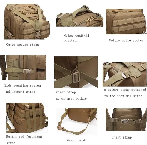 Vista 4 de Mochila táctica 45L 3 días Bug Out Molle Survival Mochila, ACU, Sistema Molle