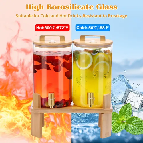 Vista 3 de Dispensador de bebidas de vidrio de 1 galón, 2 unidades, dispensadores de bebidas para fiestas, dispensador de limonada con válvula hermética