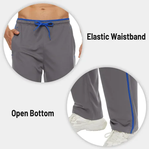 Vista 5 de Magnivit - Pantalones deportivos ligeros para hombre, ajuste holgado, parte inferior abierta, de malla, atléticos, con bolsillos con cremallera