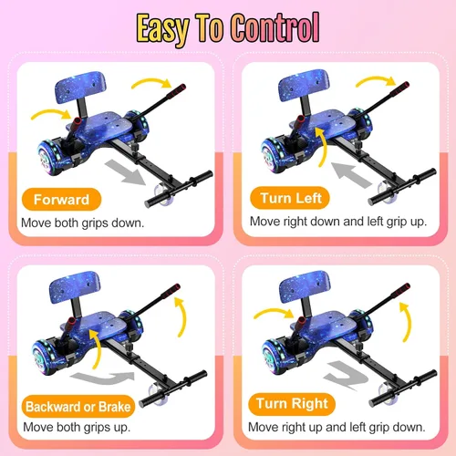 Vista 2 de Scooter Seat Attachment, Scooter with Go Kart for Kids Boys Girls Adults, LED Lights, Bluetooth(Include Go-Kart)