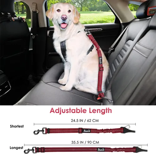 Vista 78 de SlowTon Cinturón de seguridad para perro, correa de cinturón de seguridad ajustable para perro, 2 en 1, cinturón de seguridad para perro