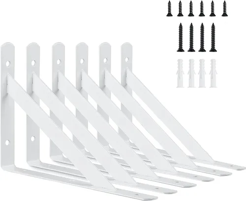 Vista 8 de Soportes de estante de 6 pulgadas, paquete de 6 soportes en L resistentes para estantes, soportes de metal triangulares de 90 grados para estantes