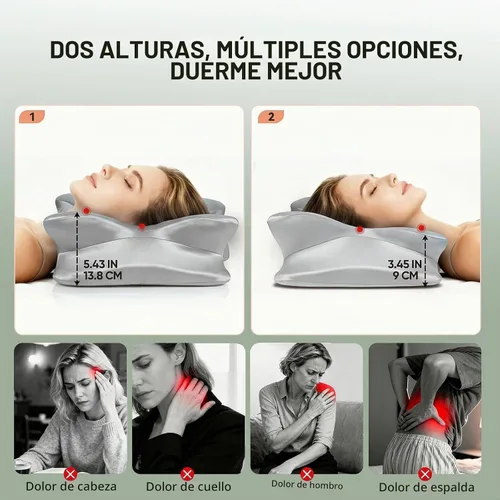 Vista 4 de Almohada cervical para el alivio del dolor de cuello, almohada ergonómica de espuma viscoelástica con funda de satén sedoso resistente a