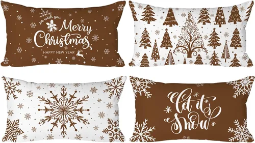 Vista 14 de Lanpn Fundas de Cojín Lumbar Navideñas de 12x20, 4 piezas, Blanco y Negro Feliz Navidad Xmas Invierno Copo de Nieve Fundas de Almohada de Cojín