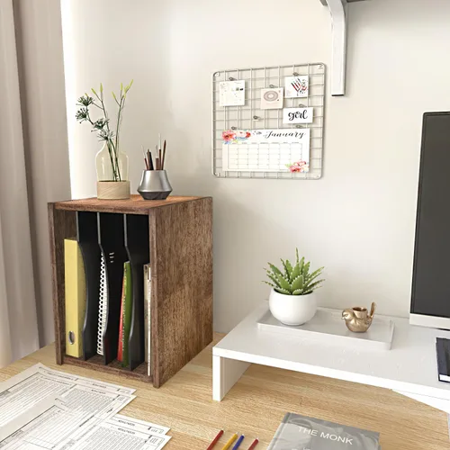 Vista 3 de J JACKCUBE DESIGN MK560A - Organizador de escritorio de madera rústica con 4 compartimentos para el hogar y la oficina, almacenamiento