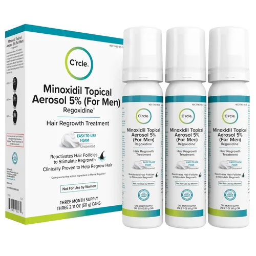 Vista 3 de Minoxidil para hombres espuma 5%, suministro sin perfume para 1 mes, apoya
