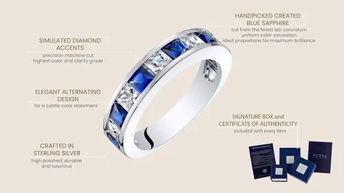 Vista 4 de PEORA Anillo de boda Half Eternity para mujer, plata de ley 925 con piedras preciosas de corte princesa, tallas 5 a 9